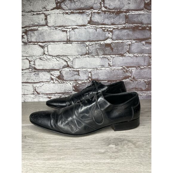 Kalena’s Black Leather Double Wingtip Lace Up Italy Dress Shoes Men 43EU/10M US - Picture 1 of 16